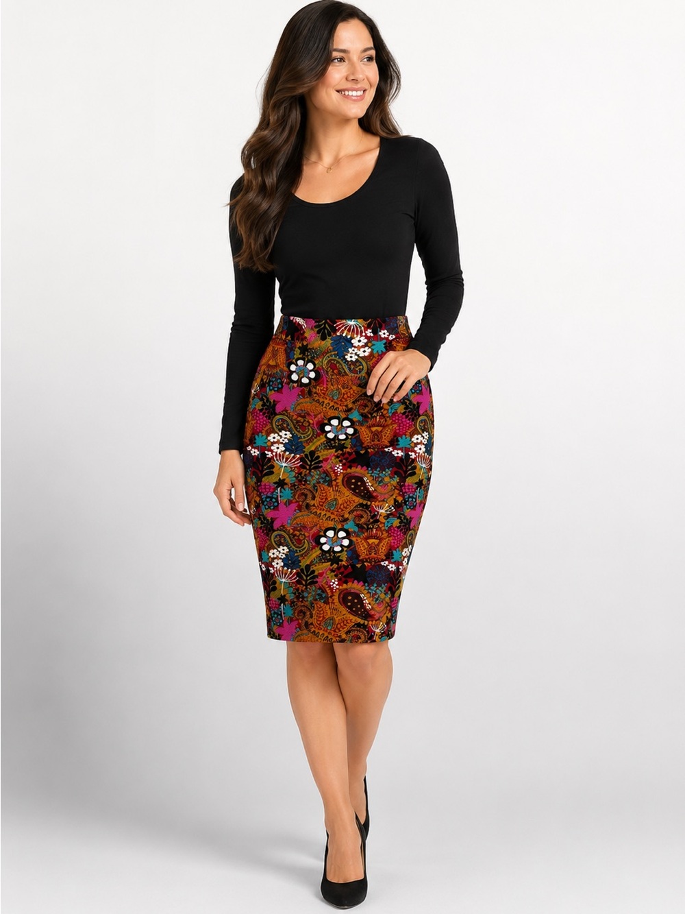 LuLaRoe Cassie Pencil Skirt Large Floral Paisley Multicolor Stretch